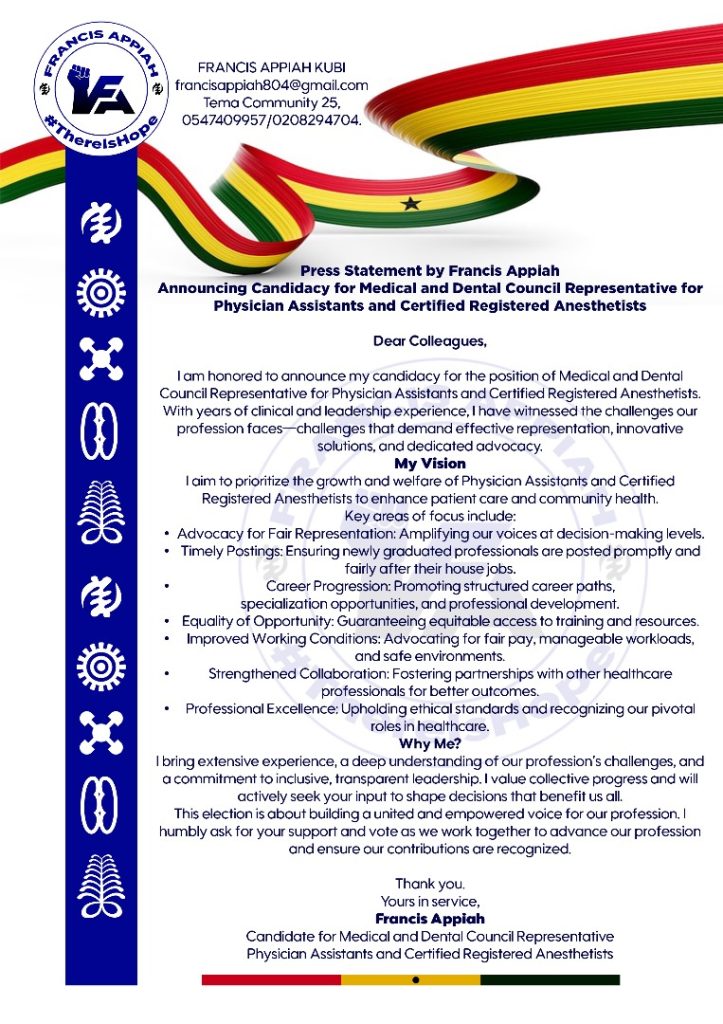 dc27b1d3-a17c-483f-a00b-e0be4bdf9433-723x1024 Francis Appiah, Set to Contest for Medical and Dental Council Elections.